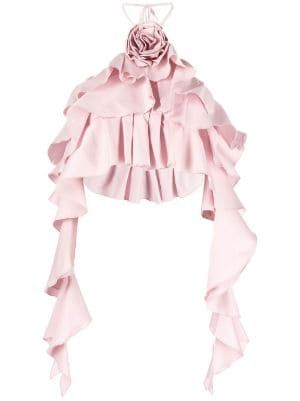 Sleeve Folds, Halter Long Sleeve, Ruffles Top, Top Rosa, Backless Tank Top, Rosé Details, Women Halter, Summer Clothing, Summer Fashion Outfits