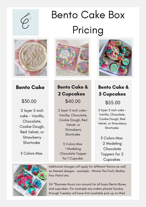 Pricing Serving Guide | Cupcakes2Cakes Pricing Cakes Chart, Bento Cake Price, Cupcake Pricing Chart, Bake Decorating, Cookie Pricing, Cake Business Plan, Cake Pricing Chart, Cake Portion Guide, Cookie Guide