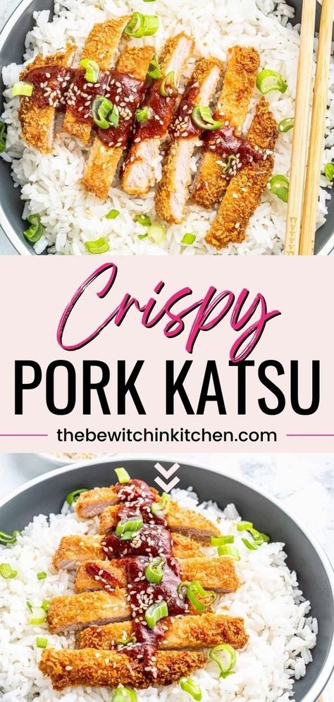 Try this Pork Katsu recipe for a simple, scrumptious, and satisfying dish that boasts some of the juiciest, crunchiest pork cutlets you have ever encountered. The cutlets are hand-breaded in panko before frying for an extra airy, extra crispy, totally irresistible exterior. The pork cutlet then gets drenched in a mouthwatering katsu sauce. Pork Katsu Recipe, Pork Tonkatsu Recipe, Pork Tonkatsu, Asian Pork Chops, Pork Schnitzel Recipe, Katsu Sauce, Pork Katsu, Pork Cutlet Recipes, Katsu Recipes