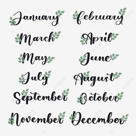 Month Names In Calligraphy, Months Lettering Fonts, Name Of Months, Doodle Leaves, Journaling 101, Birthday Chart, Leaves Drawing, Leaves Doodle, Planner Lettering