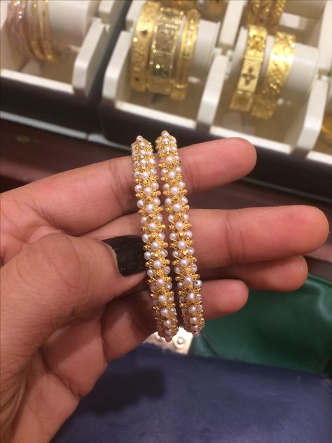 Pearl And Gold Bangles, Pearl Bangles Design, Moti Bangles Design, Pearl Bangles Indian Gold, Pearl Bangle Designs, Pearls Bangles, Pearl Bangles Gold, Pearl Bangles, Pearl Bangle Bracelet