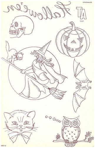 Vintage Halloween Embroidery Patterns, Halloween Embroidery Patterns Free, Vintage Halloween Embroidery, Halloween Embroidery Patterns, Halloween Sketches, Transfer Art, Vintage Embroidery Transfers, Halloween Embroidery Designs, Redwork Embroidery