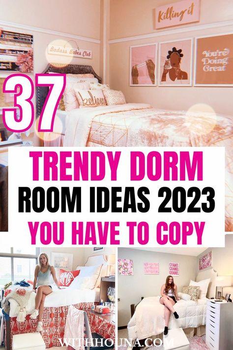 37 Trendy Dorm Room Ideas of 2023 You Have to Copy This Year Trendy Dorm Room Ideas, Girl Dorm Decor, Trendy Dorm Room, Dorm Room Styles, Dorm Room Wall Decor, Dorm Design, College Dorm Room Essentials, College Room Decor, Dorm Room Storage