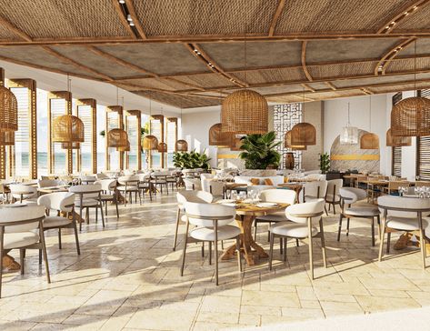 BEACH RESTAURANT | Behance Restaurant Seating Plan, Beach Restaurant Design, Ocean Restaurant, Resort Interior Design, Rooftop Restaurant Design, Modern Restaurant Design, Desain Pantry, Restaurant Flooring, Beach Restaurant