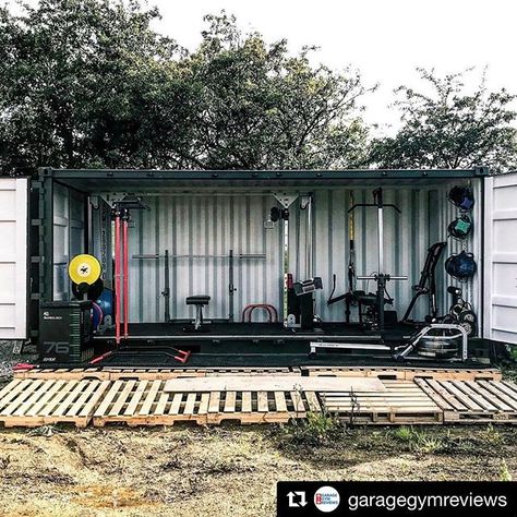 Check out this shipping container turned home gym featuring our GDCC250 Cable Crossover! Container Crossfit Gym, Shipping Container Home Gym, Gym Container Ideas, Container Gym Design, Shipping Container Gym Design, Storage Container Gym, Outside Home Gym, Shipping Container Gym Ideas, Outside Gym Ideas Backyards