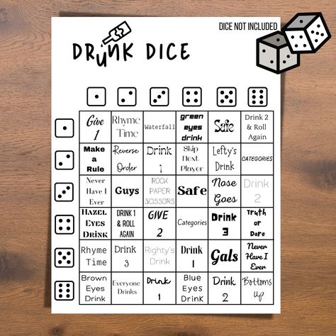 Games With Dice, Drunk Games, Drinking Board Games, Alcohol Games, Drinking Card Games, Diy Party Games, Drinking Games For Parties, Fun Drinking Games, Clear Balloons