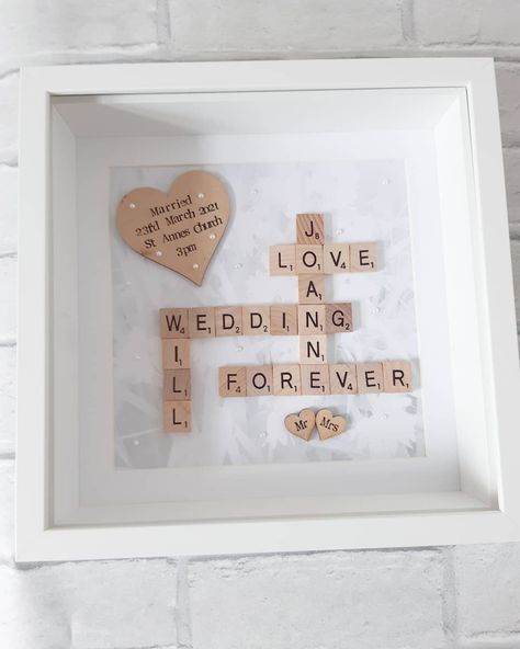 Personalised Wedding Scrabble Frame Letter Crafts, Wedding Scrabble, Scrabble Letter Crafts, Personalized Wedding Frames, Scrabble Frame, Scrabble Art, White Box Frame, Wedding Frame, Scrabble Letters