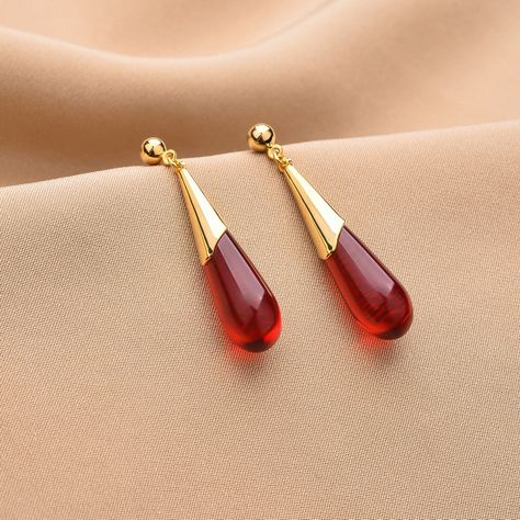 Red Resin Water Drop Metal Earrings For Women Retro Jewelry Vintage Pearl Ear Gifts Fashion Designer Retro Jewelry Vintage, Red Stone Earrings, Resin Water, Temple Jewellery Earrings, Droplet Earrings, Silver Turquoise Earrings, White Gold Diamond Earrings, Goth Earrings, Vintage Earring