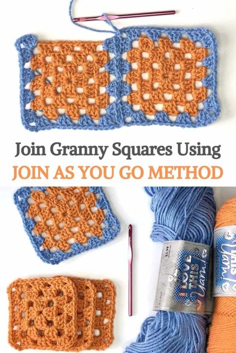 How To Crochet Granny Squares Together As You Go, Granny Squares Join As You Go, How To Join As You Go Granny Squares, Crochet Blanket Joining Squares, Attach As You Go Granny Square, Connect As You Go Granny Squares, Different Ways To Join Granny Squares, Join As You Go Granny Square Blankets, Jaygo Crochet Granny Squares