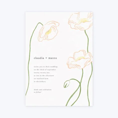 Poppies Wedding, Laura Jackson, Dahlias Wedding, Wedding Tools, Wildflower Wedding Invitations, Monogram Wedding Invitations, The Invitation, 카드 디자인, Simple Invitation