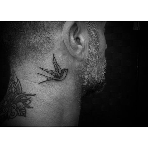 Swallow Tattoo On Neck, Aesthetic Tatoos, Match Tattoo, Swallow Bird Tattoos, Best Neck Tattoos, Behind Ear Tattoos, Vogel Tattoo, Tattoo Behind Ear, Ear Tattoo Ideas