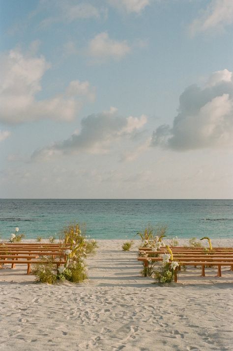 The Bride Wore Danielle Frankel to Say Her Vows Under a Maldivian Sunset | Vogue Wedding Ceremony Benches, Ceremony Benches, Wedding Bench, Danielle Frankel, Her Vows, Sunset Beach Weddings, Beautiful Friendship, Wedding Beach Ceremony, When I Get Married