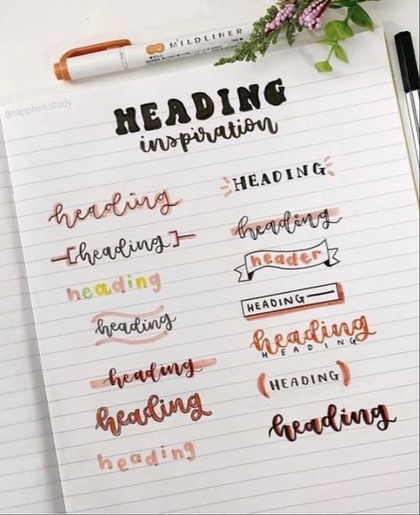 Heading, cute titles, bullet journal, bullet journal idea, aesthetic, bullet journal aesthetic, notes, aesthetic, note title, aesthetic Notes Asthetic Title Idea, Fonts Notes Ideas, Notes Calligraphy Ideas, Title Writing Ideas For Project, Aesthetic Title Design, Note Titles Aesthetic, Heading Inspiration, How To Write Aesthetic, Note Decoration Ideas School