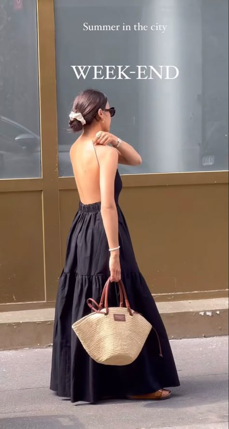 Summer Long Dresses Casual, Floor Length Skirt Outfit, Vatican City Outfit, Summer Dinner Date Outfit, Backless Dress Casual, Black Dress Style, Mahabaleshwar, Elegant Outfit Classy, Stylish Summer Outfits