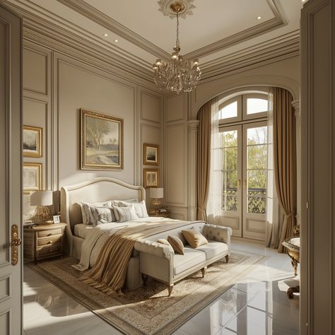 From Classic to Contemporary: 30 Bedroom Chandelier Ideas European Style Bedroom Design, Bedroom Ideas European Style, Luxury Condo Bedroom, Colonial House Interior Design Bedrooms, Contemporary Classic Bedroom, Bedroom Chandelier Ideas, Classic Contemporary Bedroom, New Classic Bedroom, Colonial Style Bedroom