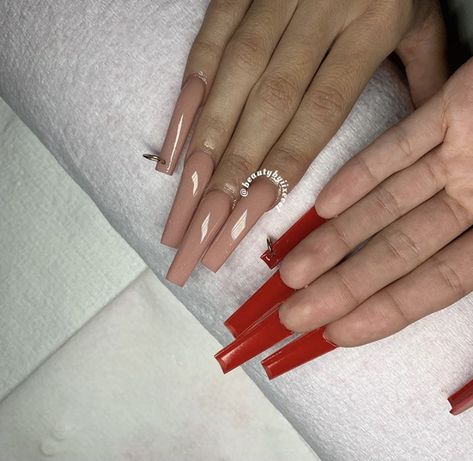 Pink Nails With Red Bottoms, Pink Red Bottom Nails, White Nails With Red Bottoms, Beige And Red Nails, Red Bottom Nails Coffin, Nude Red Bottom Nails, White Red Bottom Nails, Pink Bottom Nails, Red Bottom Acrylic Nails