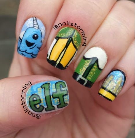 Elf the movie nails! Elf Nails, Chloe Nails, Christmas Nails Acrylic, Diy Nail Designs, Xmas Nails, Cute Nail Art, Christmas Nail Designs, Fabulous Nails, Christmas Nail Art