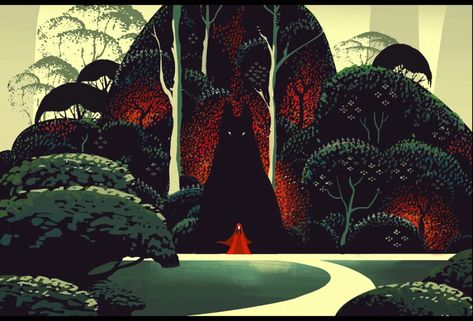 Eyvind Earle, Tree Illustration, Little Red Riding Hood, Art Studies, Red Riding Hood, Painting Illustration, Beautiful Artwork, Nature Art, Art Wallpaper