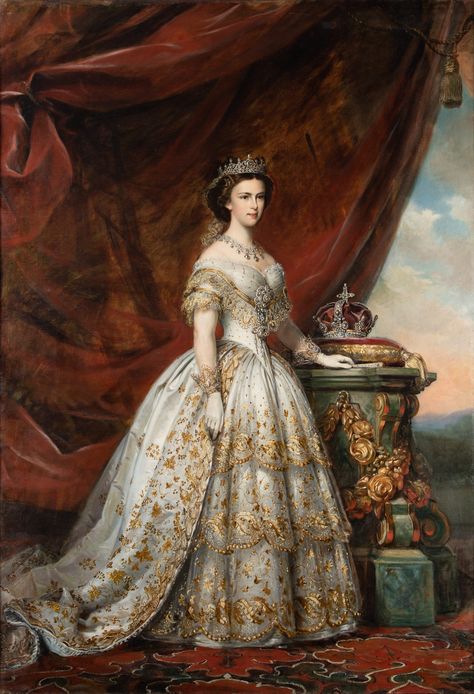 Unveiling the Mystery of a Royal Wedding Dress Lost for 179 Years Made famous by ‘The Empress’ on Netflix, Sisi and her missing garment provoked an imperial hunt over centuries. Elisabeth Of Austria, Empress Sissi, Era Victoria, Istoria Modei, Gaun Abad Pertengahan, العصور الوسطى, Empress Elisabeth, Istoria Artei, Victorian Paintings