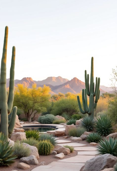 California Landscaping Arizona Desert Landscaping, Cactus Garden Outdoor, Cactus Garden Design, California Landscaping, Desert Landscape Design, High Desert Landscaping, Cactus Gardens, California Native Garden, Landscape Desert