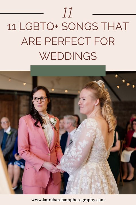 It goes without saying that weddings are the ultimate opportunity for a good love song marathon, and if you're an LGBTQ+ couple, you're likely to want a good dose of songs that feel relevant to your love story on your wedding playlist. As a queer wedding photographer, I know how lacking a lot of wedding playlists can be when it comes to LGBTQ+ representation! Use this list as a starting point for your perfect wedding playlist. Lgbtq Songs, Queer Wedding Ideas, Lgbtq Wedding Ideas, Wlw Wedding, Queer Weddings, Wedding Playlist, Lgbt Wedding, Wedding Inspired, Commitment Ceremony