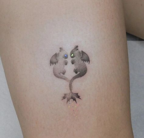 Small Cute Dragon Tattoo, Tiny Dragon Tattoos, How To Train Your Dragon Tattoo Small, Mini Wolf Tattoo, Toothless Tattoo Small, Toothless And Light Fury Tattoo, Light Fury Tattoo, Small Dragon Tattoo For Women, Dragon Wrist Tattoo