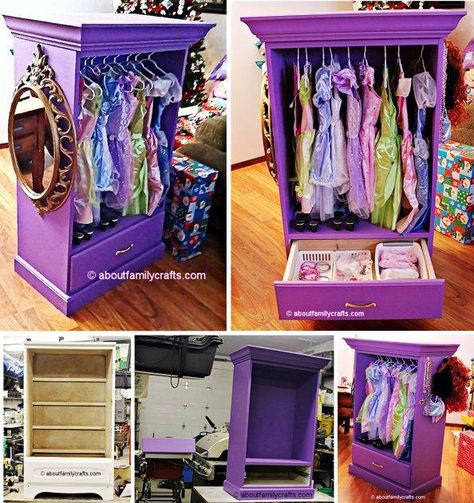 Let's play dress-up! Princess Furniture, Carpentry Ideas, Dress Up Stations, Furniture Transformation, Dress Up Closet, Dress Up Storage, Princess Closet, Princess Room, Playroom Ideas