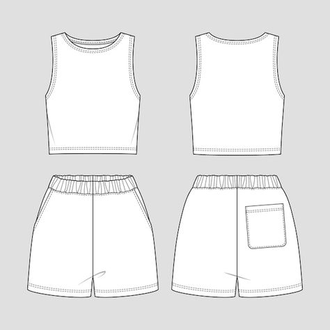 Short Pants Technical Drawing, Sports Bra Flat Sketch, Crop Top Technical Drawing, Tank Top Technical Drawing, Tank Top Flat Sketch, Short Technical Drawing, Crop Top Flat Sketch, Crop Top Sketch, Tank Top Drawing