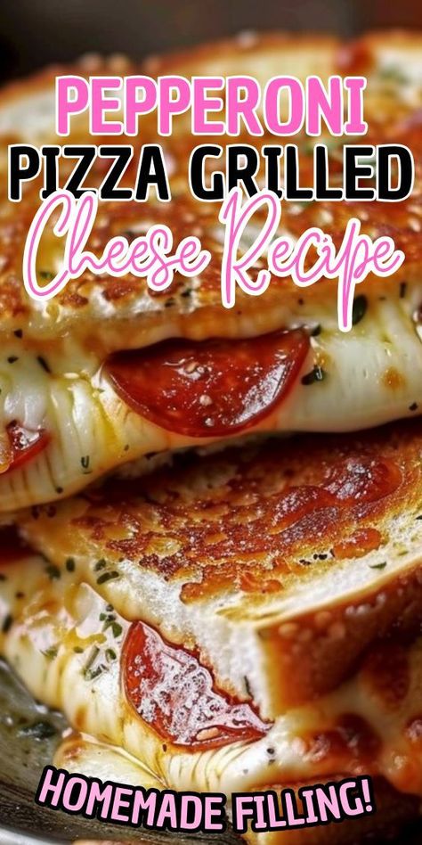 Pepperoni Pizza Grilled Cheese is stuffed with mozzarella, pepperoni sandwiched between two pieces of buttery garlic toast. It’s a fun twist on a classic. Grilled Cheese Pizza Recipes, Grilled Cheese Pepperoni Sandwich, Grilled Cheese Pepperoni Pizza, Pepperoni Pizza Grilled Cheese, Pepperoni Grilled Cheese, Pepperoni Sandwich, Pizza Grilled Cheese Recipes, Pizza Grilled Cheese Sandwich, Vegan Pepperoni