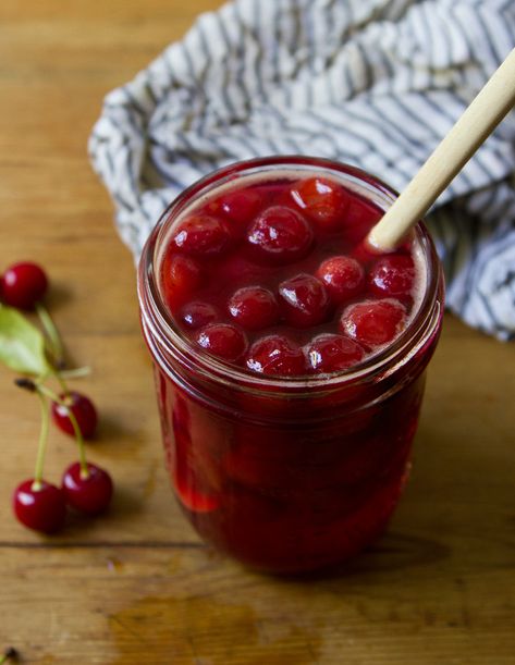 make your own: maraschino cherries. – Reading My Tea Leaves – Slow, simple, sustainable living. Maraschino Cherries Recipes, Marachino Cherries, Reading My Tea Leaves, Cherry Preserves, Maraschino Cherries, Canned Cherries, My Tea, Cherry Recipes, Maraschino Cherry