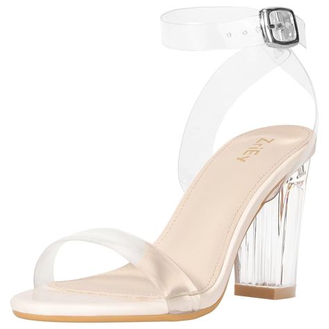 PRICES MAY VARY. Fashion chunky clear heels: The block clear heels feature a chunky design, heel measures 8.5CM (3.35 Inches). Clear heels material: Clear heels PU upper, latex insoles and non-skid rubber soles, offering ultimate comfort. Adjustable clear strappy design : Clear heels easy to walk in, adjustable clear ankle straps, take it on/off easily. Versatile style for every occasion: A versatile addition to any wardrobe, Whether for weddings, parties, office wear or casual outings, these cl Sandals Chunky, Heels Strappy, Clear Block Heels, Strappy Platform Sandals, Block Sandals, Heels For Women, Chunky High Heels, Cute Heels, Block Heel Shoes