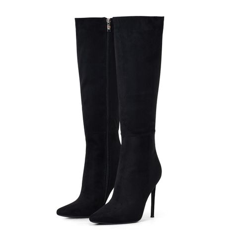 PRICES MAY VARY. 👢 Heel measures 4 inch.Shaft height measures approximately 22.97 inch .Stilletos heels boots Calf girth measures approximately 15.35 inch . 👢 Womens stiletto heel knee high boots have a soft faux leather upper and zipper closure design that acts as a great versatile style. Featuring pointy toe, high heel, finished with cushioned insole, soft interior lining, and side zipper closure for easy on/off. 👢 Comfy Knee High Boots To Wear：pointed-toe leather knee high boots come with Pointed Knee High Boots, Suede Black Boots, Knee High Pointed Toe Boots Outfit, Black Boots Heels, Stilletos Heels, Knee High Boots Leather, Boots With Heels, Black Dress With Heels, Closure Design