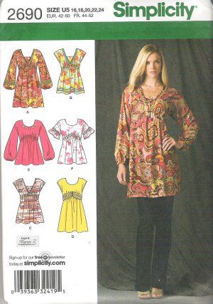 Tunic Sewing Patterns, Patron Vintage, Vetements Clothing, Sewing Tops, Plus Size Sewing, Kleidung Diy, Tunic Pattern, Top Sewing Pattern, Simplicity Sewing