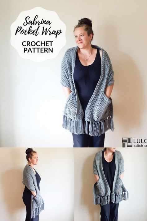 Crochet Wraps, Pocket Shawl, Crocheted Stuff, Crochet Pocket, Crochet Bloggers, Super Easy Crochet, Pocket Scarf, Shorts Crochet, Crochet Shrug Pattern