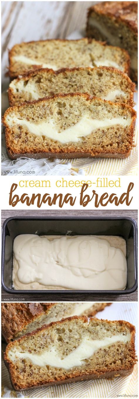 Cream Cheese Filled Banana Bread Recipe, Cream Cheese Filled Banana Bread, Banana Bread With Cream Cheese, Banana Bread Cream Cheese, Cream Cheese Banana Bread, Bread With Cream Cheese, Breakfast Casserole With Biscuits, Recetas Salvadorenas, Cream Cheese Bread