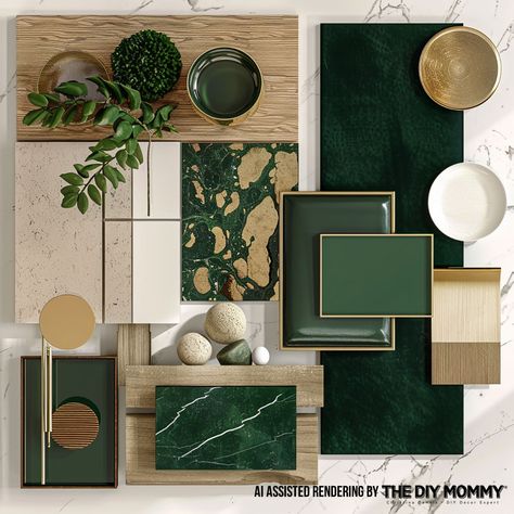 5 Luxurious Colour Combos to Elevate Your Home's Aesthetic, According to a Home Stylist Green Black Color Scheme, Green Colour Palette Living Room, Dark Green Mood Board, Color Palette With Green, Green Colour Combo, Colour Combinations Interior, Board Presentation, Palette Green, Mediterranean Interior Design