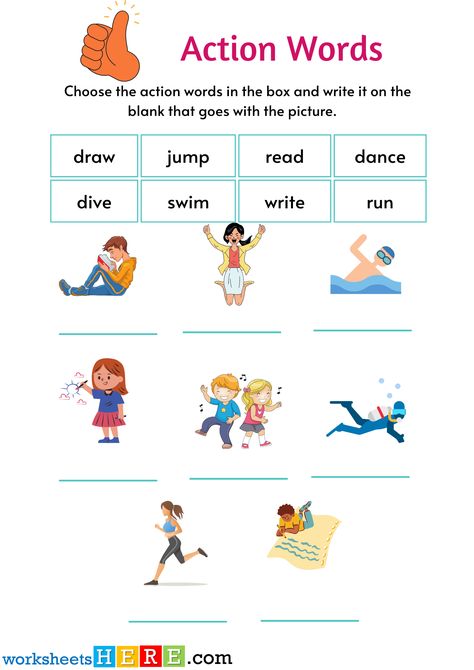 Action Words Worksheet, Worksheets For Class 1, Geography For Kids, Worksheet For Kids, Action Verbs, Action Words, The Sentence, English Lessons For Kids, Esl Teaching