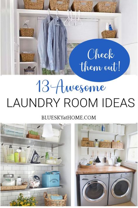 13 Amazing Laundry Room Ideas for Inspiration. Get tips and suggestions, and practical ideas, decorative inspiration and design advice that you'll love for a laundry room makeover. Cheap Laundry Room Makeover, Laundry Room Counter, Laundry Room Countertop, Laundry Makeover, Small Laundry Room Makeover, Laundry Room Ideas Small Space, Dream Laundry Room, Laundry Room Closet, Laundry Room Shelves