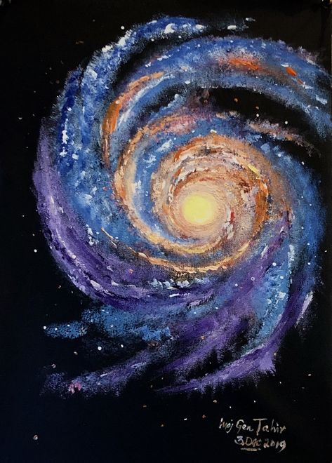 Galaxy Drawing Aesthetic, Abstract Space Painting, Galaxy Abstract Painting, Watercolour Galaxy Painting, Oil Pastel Space Art, How To Draw A Galaxy, Spiral Galaxy Drawing, Galaxy Oil Pastel, Paint Galaxy Acrylic