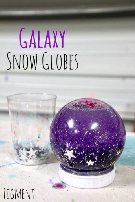 How To Draw Space Step By Step, Meteor Crafts, Galaxy Birthday Party Games, Saturn Activities, Snow Themed Crafts, Galaxy Snow Globe, Galaxy Things, Vbs Stellar, Sensory Snow