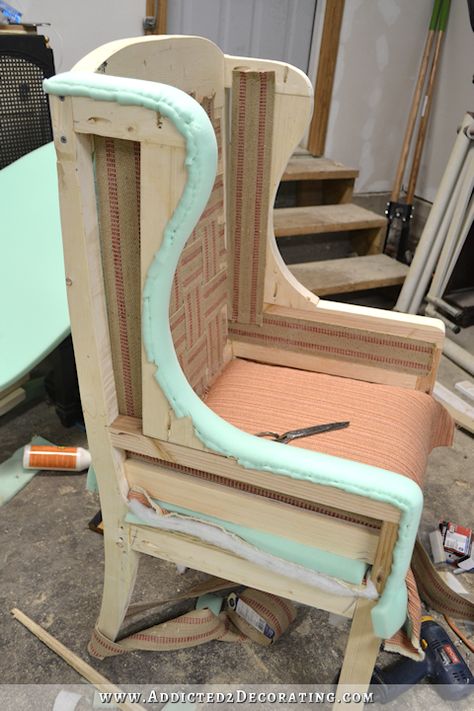 DIY Wingback Dining Chair – How To Upholster The Frame (Part 1) How To Upholster, Wingback Dining Chair, Reupholster Furniture, Upholstery Diy, Modern Upholstery, Sofa Frame, Sofa Upholstery, Diy Chair, Diy Wood Projects Furniture