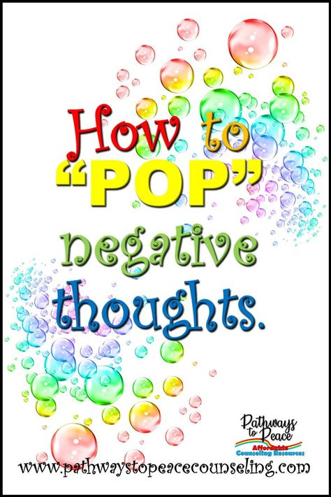 This is an article about using bubbles to "pop" negative thoughts, giving children a visual example of an abstract concept. Thought Stopping, Cbt Kids, Cbt Skills, Thoughts For Kids, Therapy Skills, Intrusive Thoughts, Counseling Resources, Teach Kids, Cognitive Behavioral Therapy