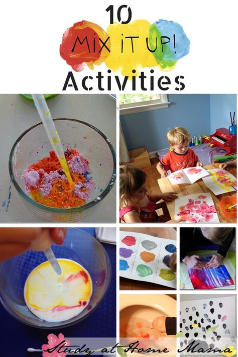 10 Colour Mixing Activites and Mix It Up Book Review -- some of the color mixing ideas are mess-free and some could be considered science experiments Reggio Colors Activities, Mix It Up Activities, Mix It Up Book Activities, Colour Mixing Activities, Herve Tullet, Kindergarten Colors, Preschool Colors, Colour Mixing, Teaching Colors