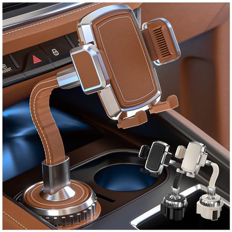 PRICES MAY VARY. UNIQUE DESIGN - The beauty of our car cup mount holder is in its convenient curved design. The long neck with a height of 7.8’’, you get a perfect view and angle. The phone is within easy reach at all times. This means you stay focused on the road even while taking calls or accessing GPS. PREMIUM PU LEATHER - Our adjustable phone mount promises extra safety, durability and stability. Made of sturdy ABS plastic, silicone pads (for protection) and PU leather, its robust and sleek Leather Cup Holder, Phone Mount For Car, Cup Phones, Lg Phone, Holder Phone, Car Holder, Surveillance Cameras, Phone Mount, Car Gadgets