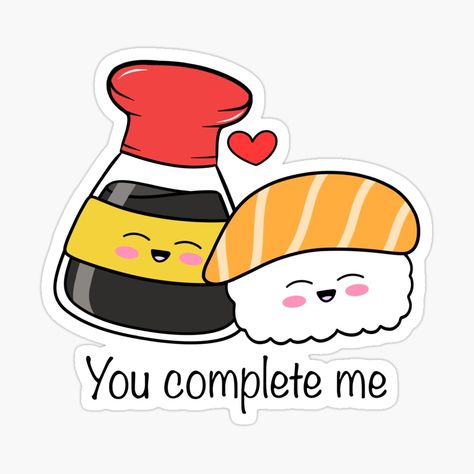 Get my art printed on awesome products. Support me at Redbubble #RBandME: https://www.redbubble.com/i/sticker/sushi-valentine-you-complete-me-sushi-happy-kawaii-by-vandepasch/146169724.EJUG5?asc=u Sushi Stickers, Sushi Drawing, Sushi Cartoon, Kawaii Ideas, Valentine Quote, Kawaii Sushi, Cute Sushi, Inktober 2024, Valentines Illustration