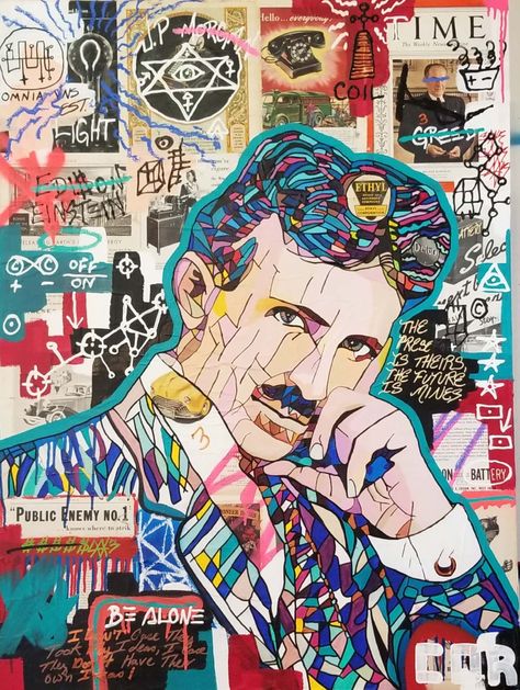 Mosaic Nikola Tesla with vintage mixed media in the background from 80 years ago. 40X30 inch Canvas Nikola Tesla Poster, Nicola Tesla Art, Nikola Tesla Aesthetic, Nikola Tesla Wallpaper, Nikola Tesla Art, Nikola Tesla 369, Vintage Mixed Media, Nicola Tesla, Nicolas Tesla