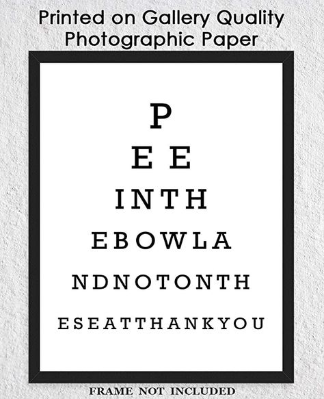 AmazonSmile: Bathroom Wall Decor: Pee In The Bowl Eye Chart - Unique, Unframed 11x14 Funny Bathroom Signs and Farmhouse Bathroom Decor Wall Art, Makes a Creative Housewarming Gift : Handmade Products Employee Bathroom Decor, Restaurant Bathroom Interior Design, Bar Bathroom Ideas Decor, Bathroom Funny Decor, Bathroom Funny Signs, Downstairs Toilet Ideas Quirky, Funny Bathroom Pictures, Bar Bathroom Ideas, Quirky Bathroom Ideas