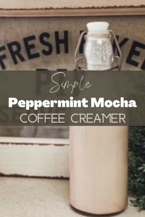 coffee creamer in a flip top glass jar with pinterest words Homemade Peppermint Mocha Creamer, Healthy Creamer, Mocha Coffee Creamer Recipe, Mocha Creamer Recipe, Peppermint Mocha Coffee Creamer, Peppermint Coffee Creamer, Peppermint Mocha Coffee, Homemade Peppermint Mocha, Peppermint Mocha Creamer