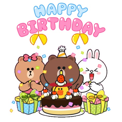 Sticker Maker - BROWN & FRIENDS :Happy New Year (Pop up) Happy Birthday Lines, Happy Birthday Gif Images, Happy Birthday Stickers, Happy Birthday Bear, Birthday Wishes Gif, Funny Happy Birthday Song, Birthday Card Sayings, Happy Birthday Wishes Cake, Cute Happy Birthday