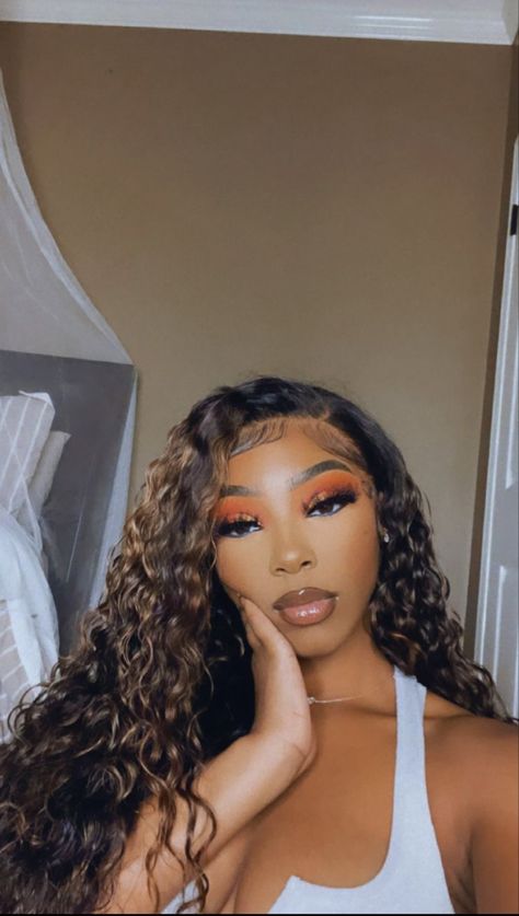 Hairstyle Blackgirl, Fine People, Orange Makeup, Makeup For Black Skin, Glamour Makeup, Looks Black, Baddie Hairstyles, Lashes Makeup, Gorgeous Makeup